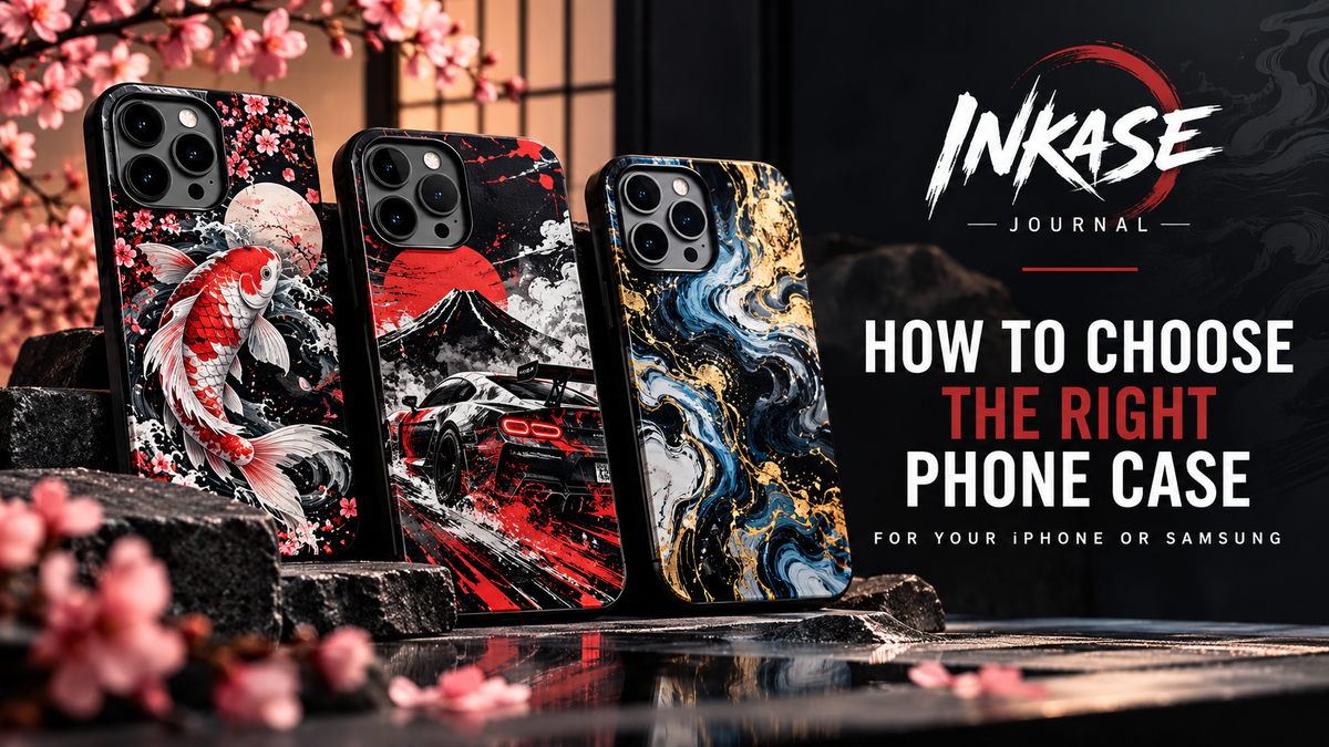 INKASE phone cases featuring koi, motorsport and abstract designs for iPhone and Samsung